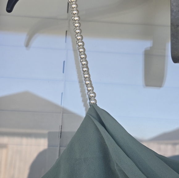 City Studio Elegant Teal Maxi Dress Sz 1 Pearl Sleeve Cowl Neck Slit Holiday - Picture 9 of 16